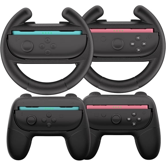 4-Pack Joy-Con Grip Steering Wheels for Nintendo Switch 2 - Ergonomic Controller Accessories Compatible with Mario Kart World/Mario Kart 8 Deluxe