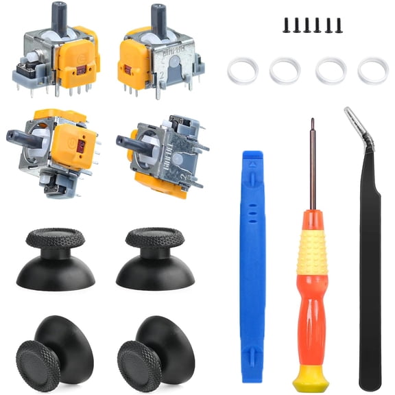 4 Pack Replacement Joysticks for PS5 Controller, Hall Effect 3D Analog Sensor Modules with Thumbstick Caps, Repair Kit with Installation Tools-4 Pack