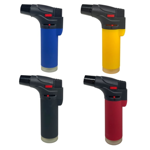 4 Pack Jumbo 4" Single Jet Flame Torch Gun Lighter Refillable Lockable Windproof Butane Lighter, High-Pressure Jet Flame, Adjustable Flame, Refillable Butane Gas Lighter, Pocket Torch Lighter, BBQ Gr