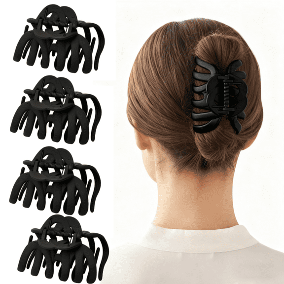 4 Pack Jumbo Octopus Matte Nonslip Large Hair Claw Clips - Black