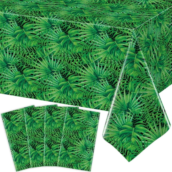 4 Pack Jungle Tablecloths Hawaiian Luau Tropical Palm Leaves Table Cloth Safari Theme Tablecloth Aloha Table Covers Safari Jungle Party Decorations Party Supplies 86 x 51 Inch (4)