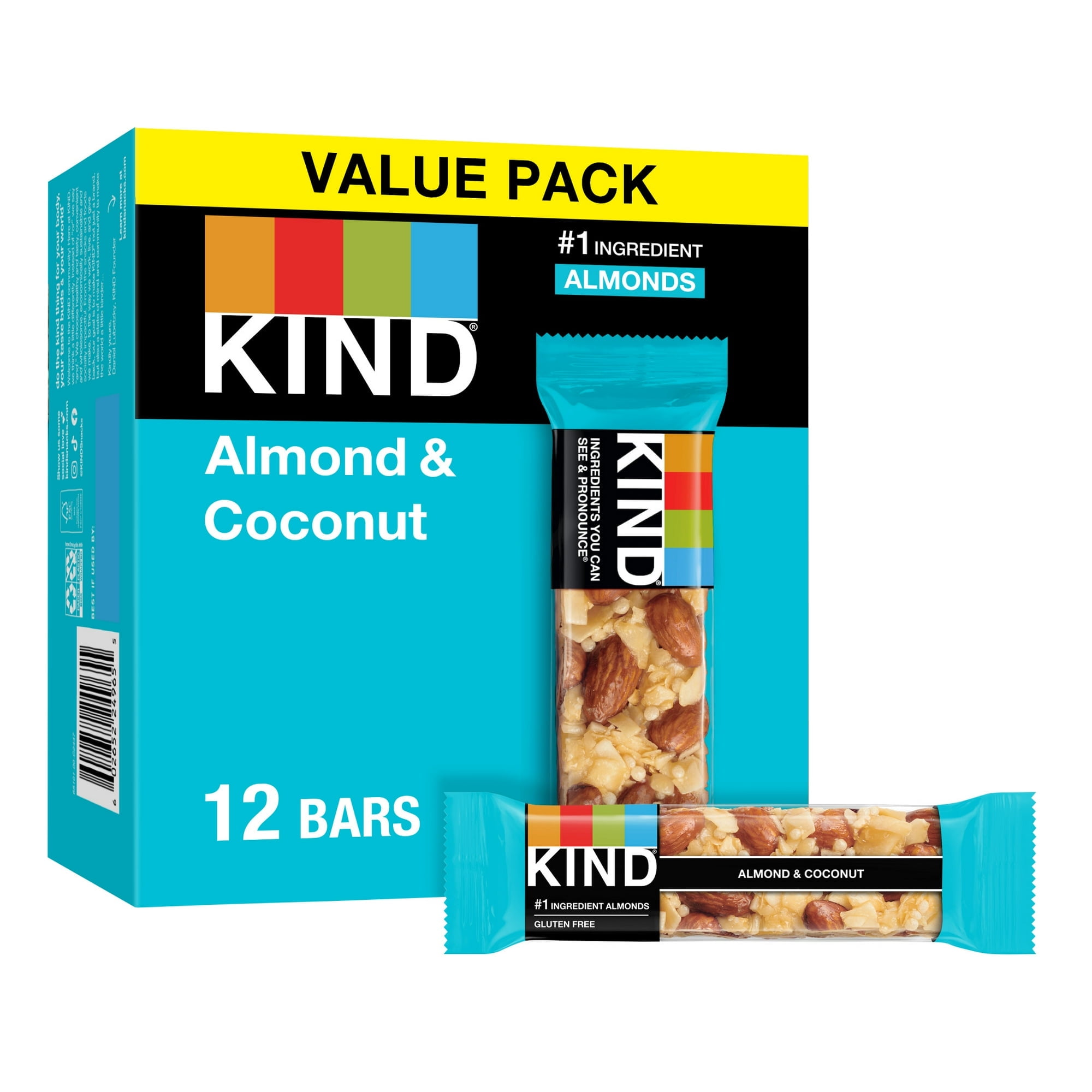 (4 Pack) KIND Gluten Free Ready to Eat Almond & Coconut Snack Bars, Value Pack, 1.4 oz, 12 Count Box