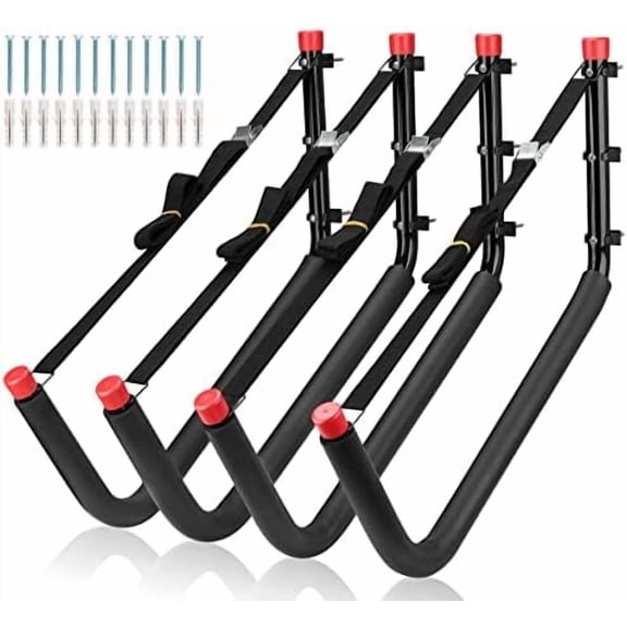 4 Pack Kayaks Storage Racks, 20.5 Inch Heavy Duty Canoe Hangers, Wall Mount Hooks for Stand Up Paddle Boards, Surfboards, SUP, Ski, Snow Board, Black + Red$$Sport & Recreation Other