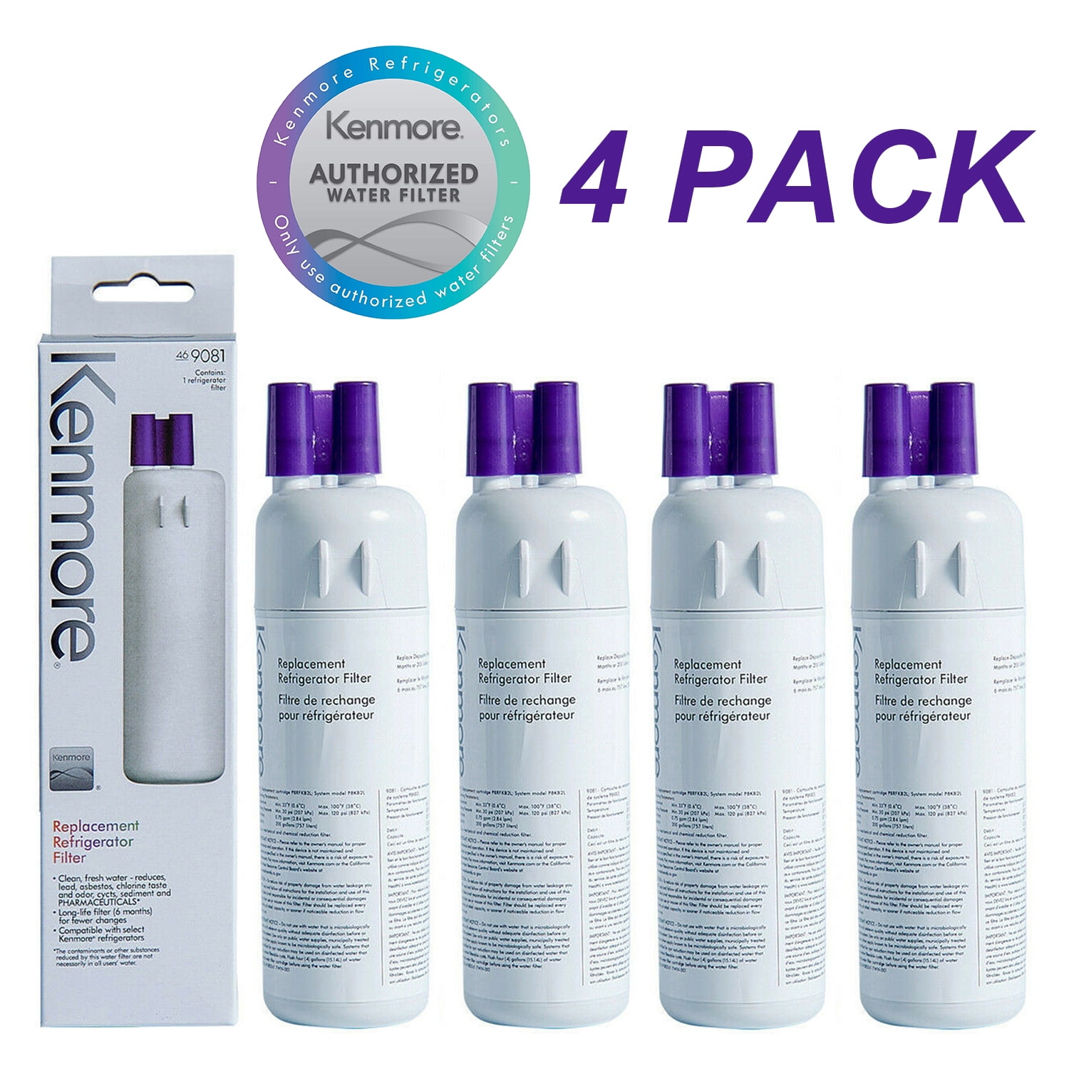 4 Pack Kenmore 9081 Refrigerator Water Filter Compatible with Kenmore