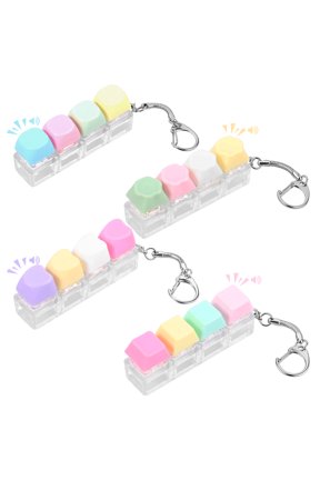 4 Pack Key Board Clicker 4 in 1 Key Board Keychain Button Stress Relief Clicker Toy for Adult Focus Boost Portable Stress Relief Present