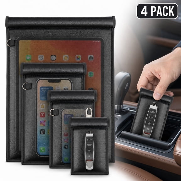 4 Pack Key Fob Protector for Car Keys & Phones & Tablets,Anti Tracking Car Key Signal Blocker, Fireproof & Waterproof Pouch RFID Bags Case