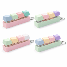 4 Pack Clicky Key Press Fidget Keychains, Mini 4-Key Keyboard Keycap Keychain Set, Assorted Colors, Clip-On Bag & Keys