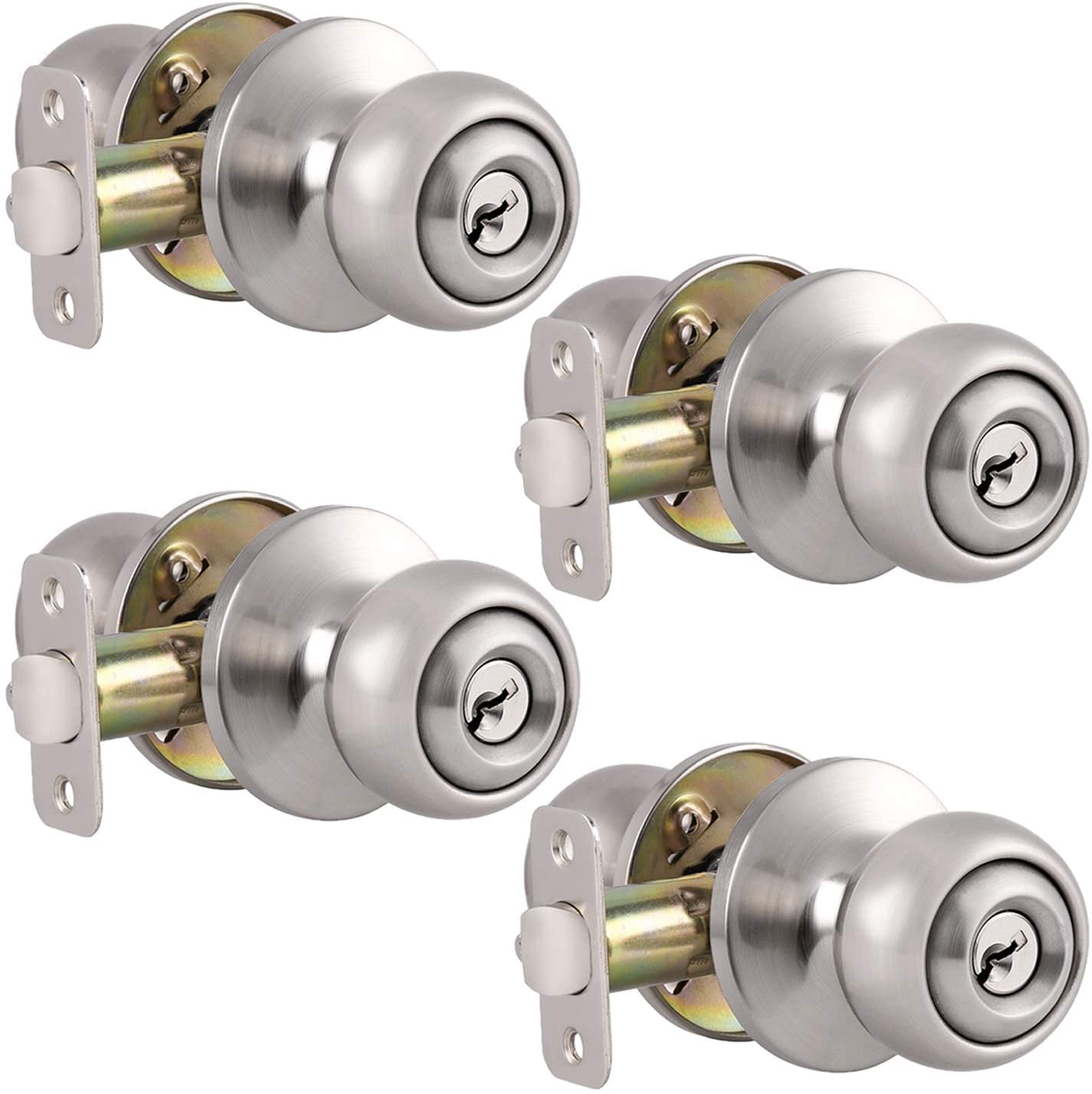 4 Pack Keyed Alike Entry Door Knobs In Brushed Nickel Keyed Entrance