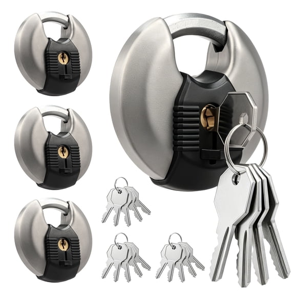 4-Pack Keyed Discus Padlock with Hardened Stainless Steel, Sealed and Waterproof, for Container Trailer Tool Box Marine and Outdoor Use
