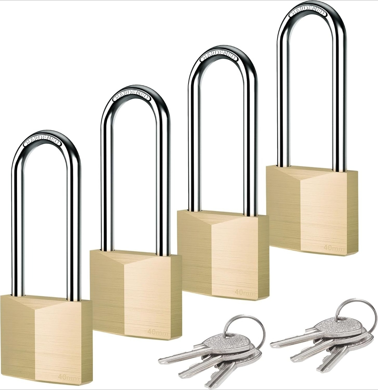 4 Pack Keyed Padlock Waterproof Solid Brass Lock, 2.6 Inch Padlock with ...