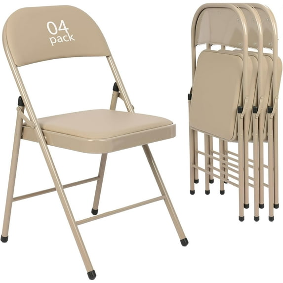 4 Pack Khaki Folding Chairs with Padded Seats for Outdoor & Indoor,Padded Folding Chairs for Events Office Wedding Party,Portable Stackable Leather Folding Chair(Urban Khaki,4pack)