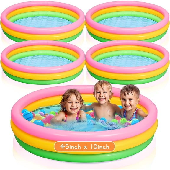4 Pack Kiddie Pool for Toddler Kids 45 x 10 Inch Inflatable Portable Round Paddling Pool 3 Rings Blow up Rings Round Baby Padding Ball Pond for Indoor Outdoor Water Game Play (Neon Color)