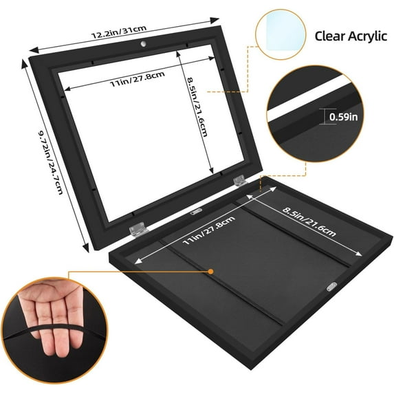 4 Pack Kids Art Frames 8.5 x 11 Inch Changeable Display Frame with Front Opening, Black
