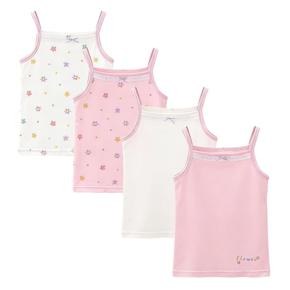4 Pack Kids Girls Sleeveless Spaghetti Strap Crop Top Tank for Dancewear Summer Vacation Fun Cute Multicolor Tops
