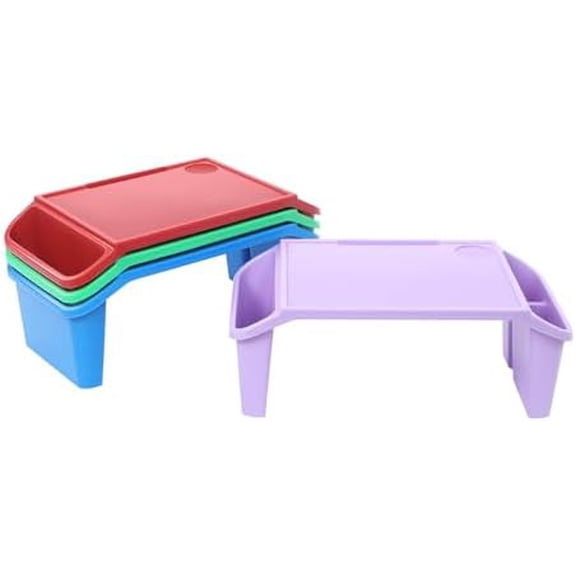4 Pack Kids Lap Desk with Storage, Portable Bed Table Stackable, PP Children Activity Table Tray for Classroom, Bedroom, Kindergarten, Eating Reading Drawing Writing on Sofa Bed Floor$$Office