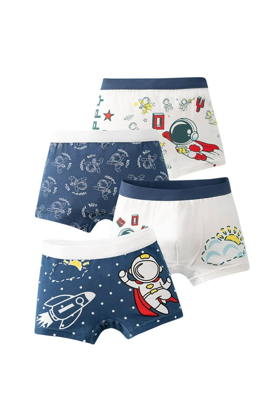 4 Pack Kids Little Boy Boxer Briefs Cartoon Printed Stretch Cotton Underwear Fashion Cute Breathable Soft Underpants 3-9Years