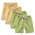 thumbnail image 1 of 4 Pack Kids Shorts Cotton Linen Elastic Waist Drawstring Solid Color Pants Summer Casual Sports Outfits (3 Years, 2*Yellow,2*Green), 1 of 9