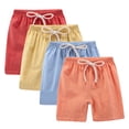 thumbnail image 1 of 4 Pack Kids Shorts Cotton Linen Elastic Waist Drawstring Solid Color Pants Summer Casual Sports Outfits (5 Years, Red,Yellow,Light Blue,Orange), 1 of 9