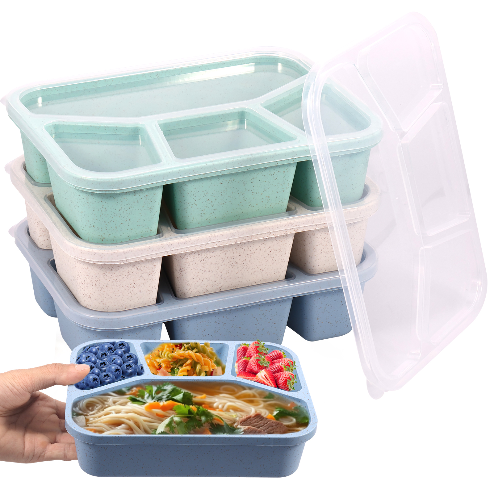 4 Pack Kids Snack Containers with Lid 4 Compartment Bento Snack Box Stackable Lunch Snack