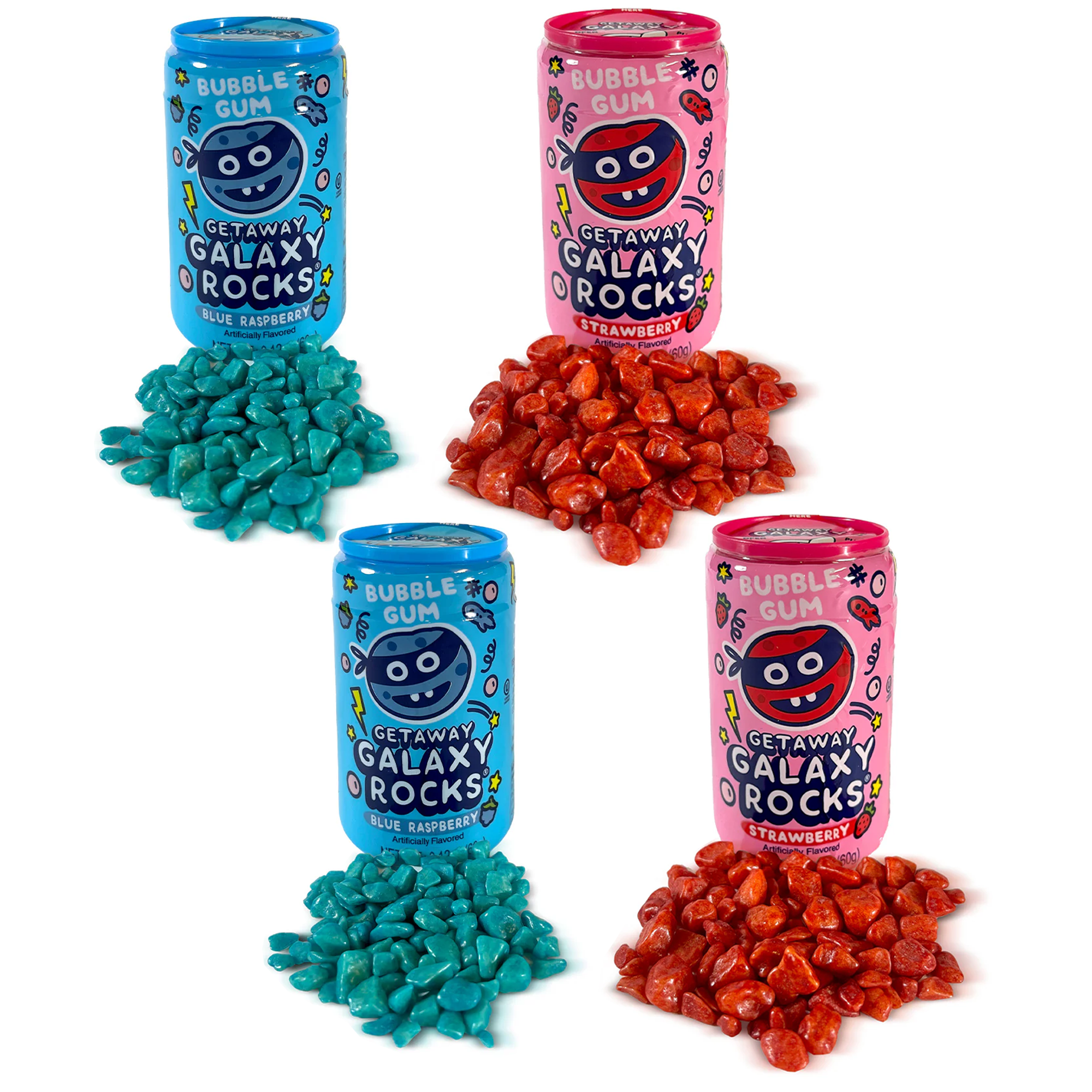 4 Pack Kidsmania Getaway Galaxy Rocks Bubble Gum Candy Cans, 2.12 oz