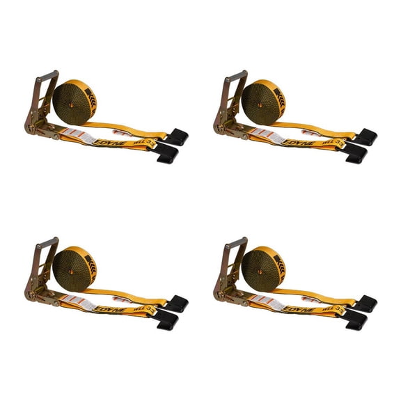 4 Pack Kinedyne Ratchet Straps with Flat Hooks, 2" x 30' Ratchet Straps Yellow | 10,000 Lbs Breaking Strength | Tie-Down Ratchet Straps for Flatbed, Truck, Trailers Pickup