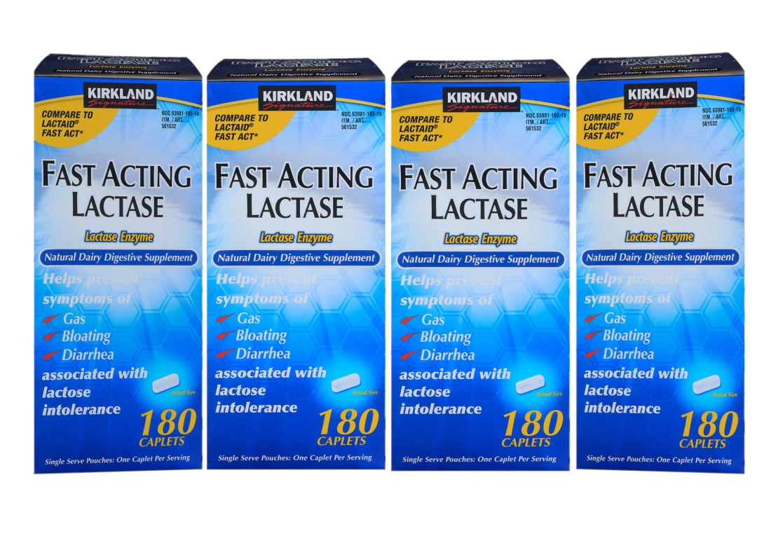 4 Pack Kirkland Signature Fast Acting Lactase, 180 Caplets