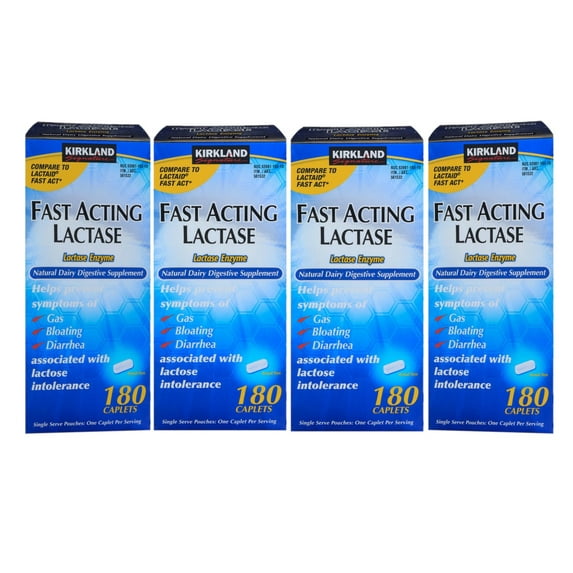 4 Pack | Kirkland Signature Fast Acting Lactase, 180 Caplets