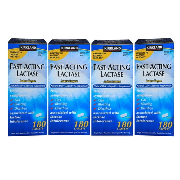 4 Pack | Kirkland Signature Fast Acting Lactase, 180 Caplets