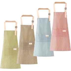 TIE-DailyNec 4 Pcs Kitchen Apron Adjustable Cooking Bib Aprons with 2 Pockets Cotton Linen Waterproof Chef Aprons for Women and Men