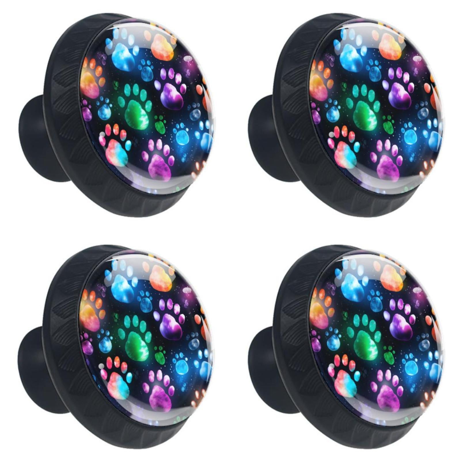 4 Pack Kitchen Cabinet Knobs Colorful Paw Pattern Drawer Dresser Knobs ...