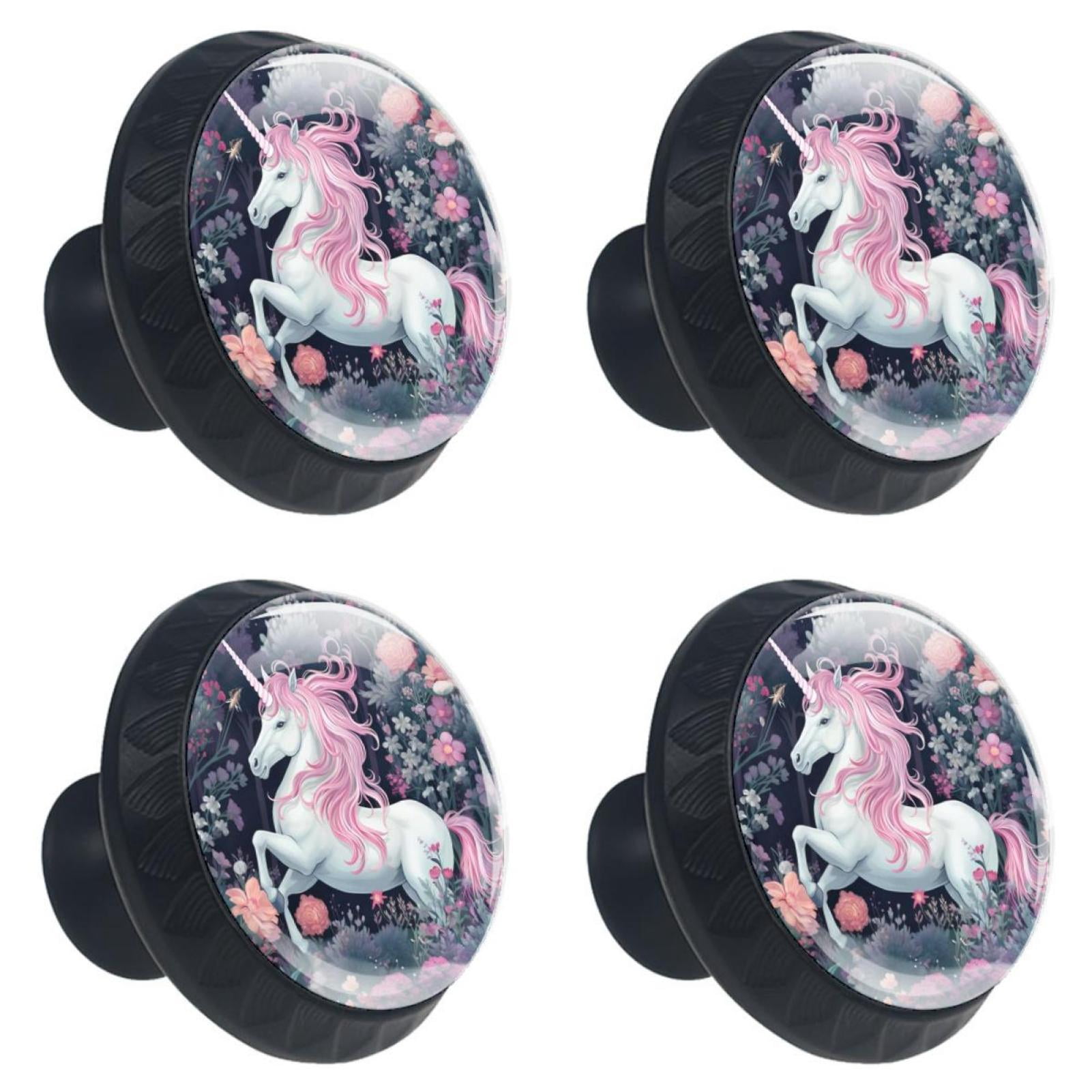 4 Pack Kitchen Knobs Unicorns Forest Flowers Drawer Dresser Knobs Black Drawer Pulls
