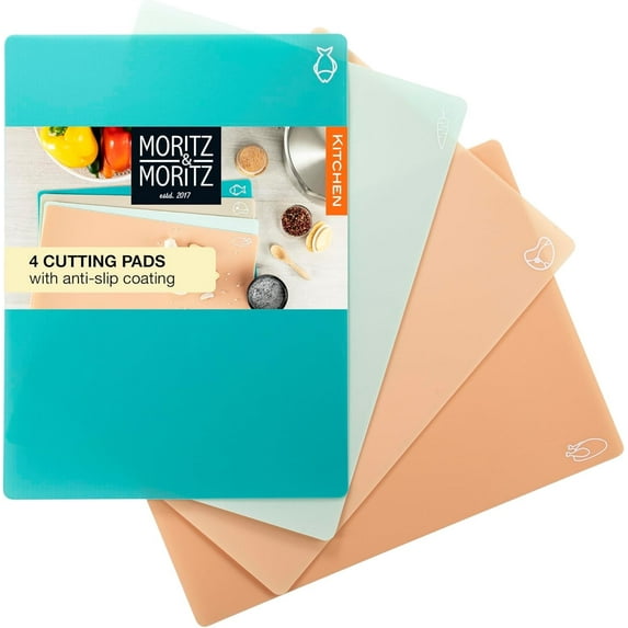 4-Piece Flexible Chopping Board Set – 11" x 14.96" Non-Slip Plastic Cutting Mats for Vegetables, Meat & Fish | Color-Coded, Food Safe