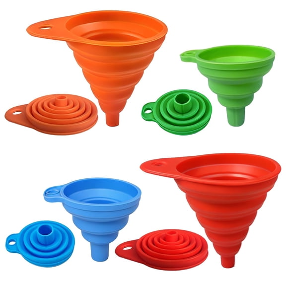 4-Pack Kitchen Funnel Set, Upgraded Kitchen Gadgets Accessories Foldable Silicone Collapsible Funnels for Filling Water Bottle Liquid Transfer Food Grade