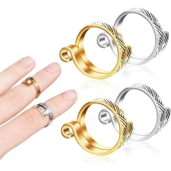 4 Pack Knitting Crochet Loop Ring for Fingers, Adjustable Crochet Tension Ring, Metal Open Yarn Guide Finger Holders, Knitting Thimbles for Crochet- 2 Gold & 2 Silver