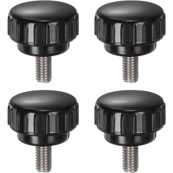 4-Pack Knurled Clamping Knobs M6 x 12mm Metric Stainless Steel Male Thread Thumb Screw on Type 25mm Plastic Round Head Threaded Hand Bolt Stud Knobs Black