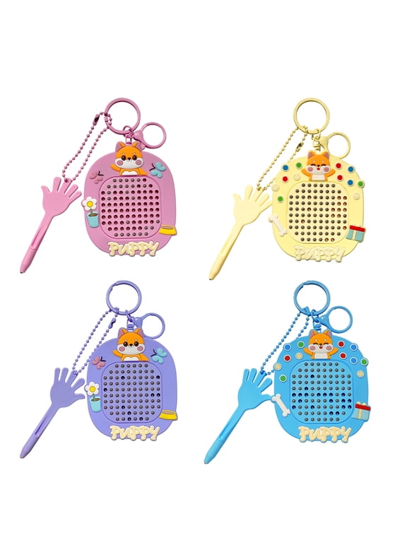 4 Pack Puppy Keychain Holder Set with Maze Game, Cute Animal Charm Key Rings with Protective Case for Keys, Bags and Backpacks
