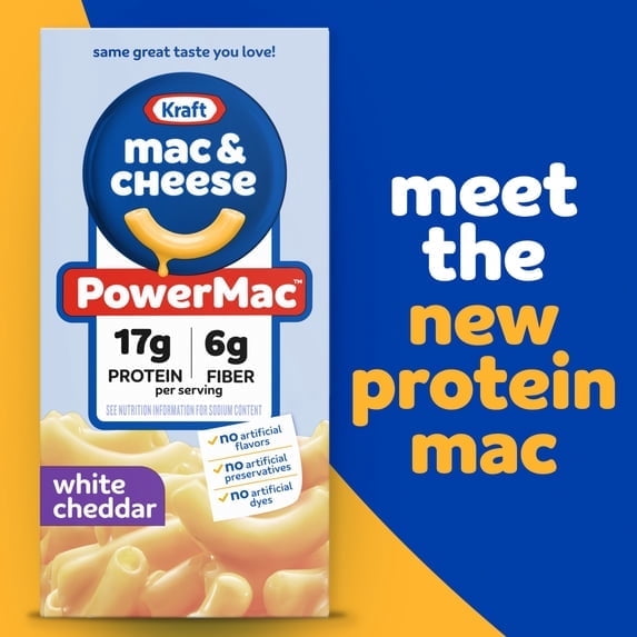 4 Pack-Kraft PowerMac Mac and Cheese, 1 Box, for Protein Easy Dinners or Dinner Sides, White Cheddar Flavor, 17g Protein and 6g Fiber per Serving, No Artificial Flavors, Preservatives or Dyes, 7.3 oz