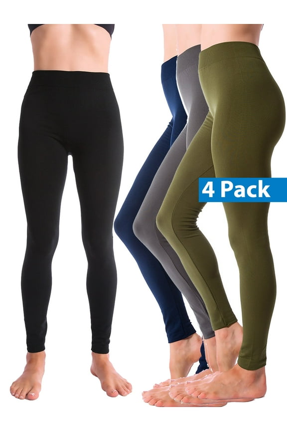 4-Pack Kuda Moda Warm Fleece Lined Thick Brushed Full Length Leggings Tights