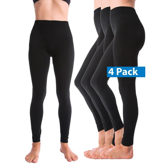 4-Pack Kuda Moda Warm Fleece Lined Thick Brushed Full Length Leggings Tights