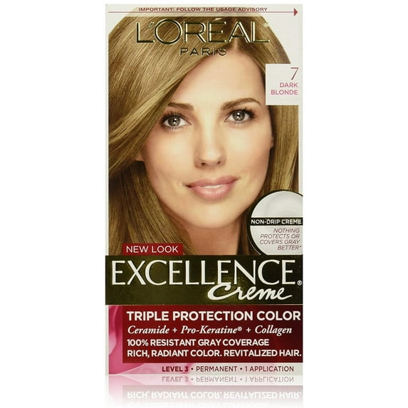 4 Pack - L'Oreal Excellence Triple Protection Permanent Hair Color Creme Dark Blonde [7] 1 ea
