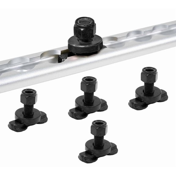 4 Pack L Track Double Lug Threaded Stud Fitting Black Powder Coated L-Track Bolt-Down Anchor Point, WLL 2,200 lbs, L-Track Rail Tie-Down Anchor for Enclosed Trailers & Cargo Vans