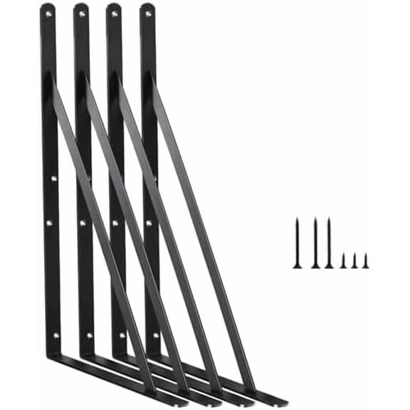 4 Pack L16 x H 10" Black Heavy Duty Shelf Brackets with Screws Metal Shelf Brackets Shelf Support Angle Brackets for Shelves L Brackets Heavy Duty Floating Shelf