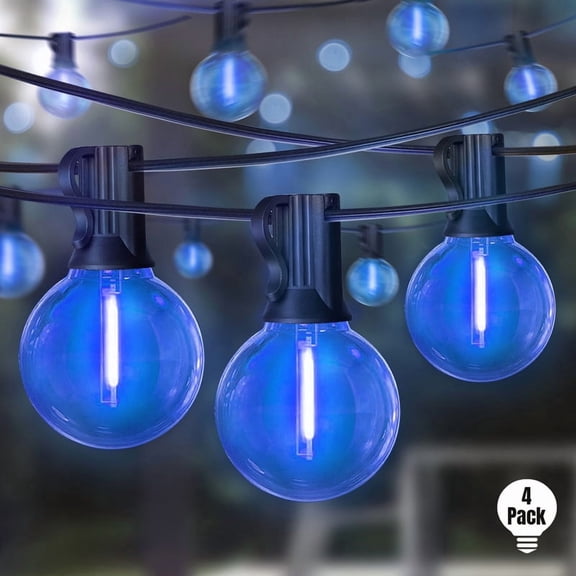 4 Pack LAMPHOME 26FT Christmas LED String Lights, Blue 12+1 Shatterproof Edison Bulbs, Waterproof Connectable Dimmable Lights for Holiday Outdoor Decor