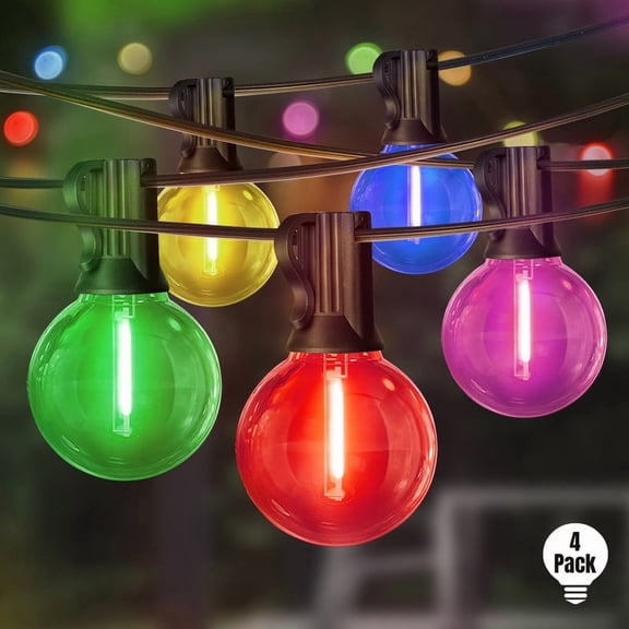 4 Pack LAMPHOME 26FT Christmas LED String Lights, Multicolor 12+1 Shatterproof Edison Bulbs, Waterproof Connectable Dimmable Hanging Lights for Holiday Outdoor Decor