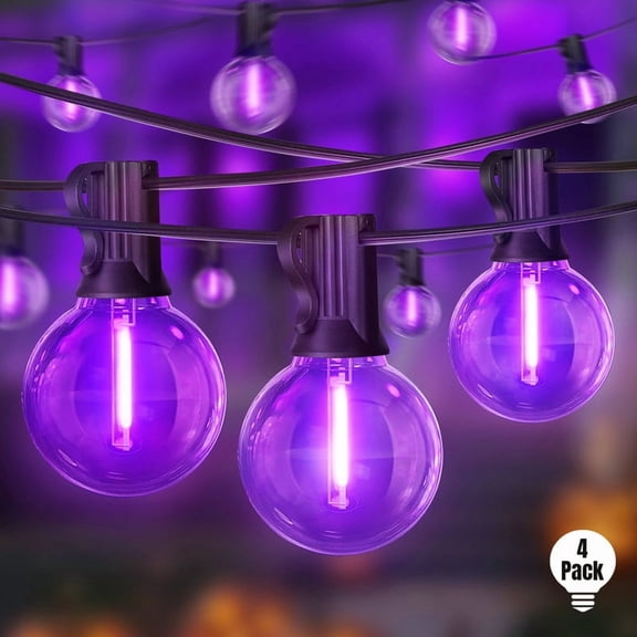 4 Pack LAMPHOME 26FT Halloween LED String Lights, Purple 12+1 Shatterproof Edison Bulbs, Waterproof Connectable Dimmable Lights for Holiday Outdoor Decor