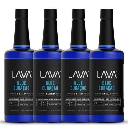 (4-Pack) LAVA Premium Blue Curacao Syrup, 33.8oz (1-Liter), Made with 100% Sugar, Orange Extract, No Artificial Sweeteners or Flavors (1-Pack)