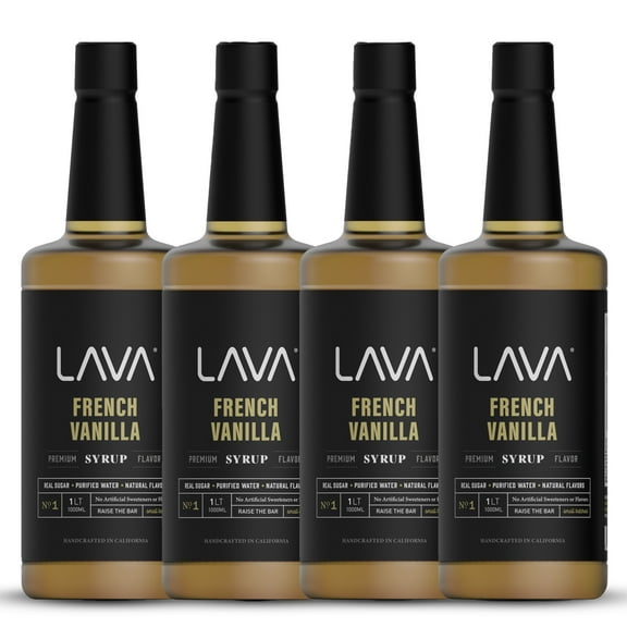 (4-Pack) LAVA Premium French Vanilla Syrup, Natural Vanilla Coffee Sweetener, 33.8oz (1-Liter), Made with 100% Sugar, No Artificial Sweeteners, Flavors, or Colors. (1-Pack)