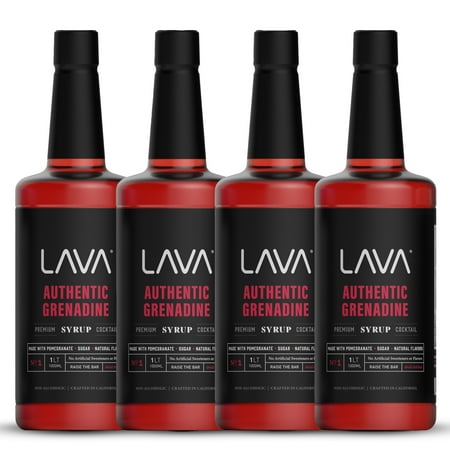 (4-Pack) LAVA Premium Grenadine Syrup, Made with Pomegranate Juice, 100% Sugar, 33.8oz (1-Liter), No Artificial Sweeteners, Flavors, or Colors. (1-Pack)