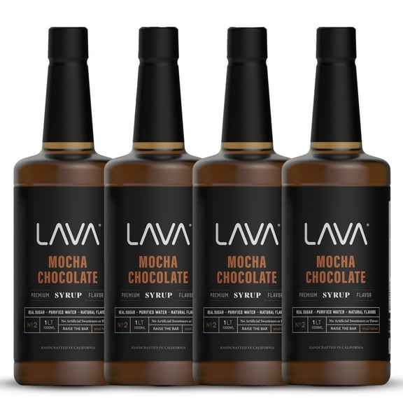 (4-Pack) LAVA Premium Mocha Chocolate Syrup, Chocolate Coffee Sweetener, 33.8oz (1-Liter), Made with 100% Sugar, No Artificial Sweeteners, Flavors, or Colors. (1-Pack)