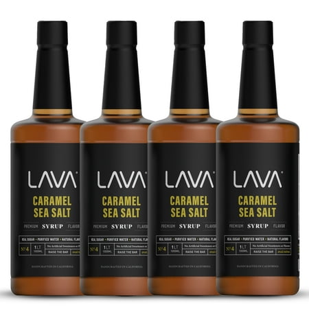 (4-Pack) LAVA Premium Salted Caramel Sea Salt Syrup, Salted Caramel Coffee Sweetener, 33.8oz (1-Liter), Made with 100% Sugar, No Artificial Sweeteners, Flavors, or Colors. (1-Pack)